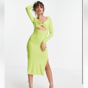 Lime Green Long Sleeve Midi Dress